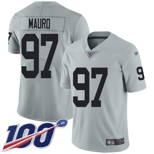 Men Oakland Raiders Limited Silver Josh Mauro Jersey NFL Football #97 100th Season Inverted Legend Jersey->oakland raiders->NFL Jersey